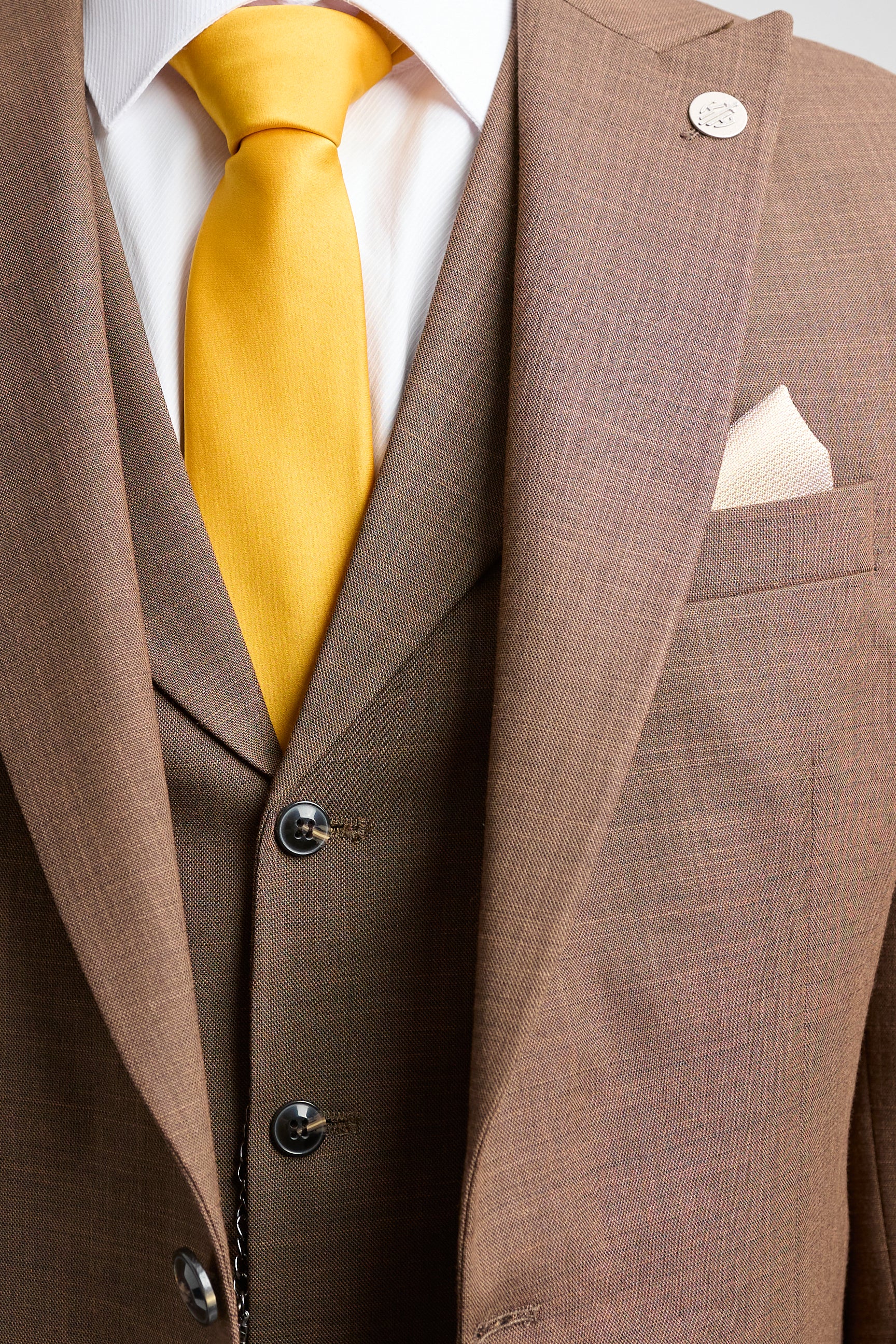 Costume trois pièces marron uni pour homme James, coupe classique