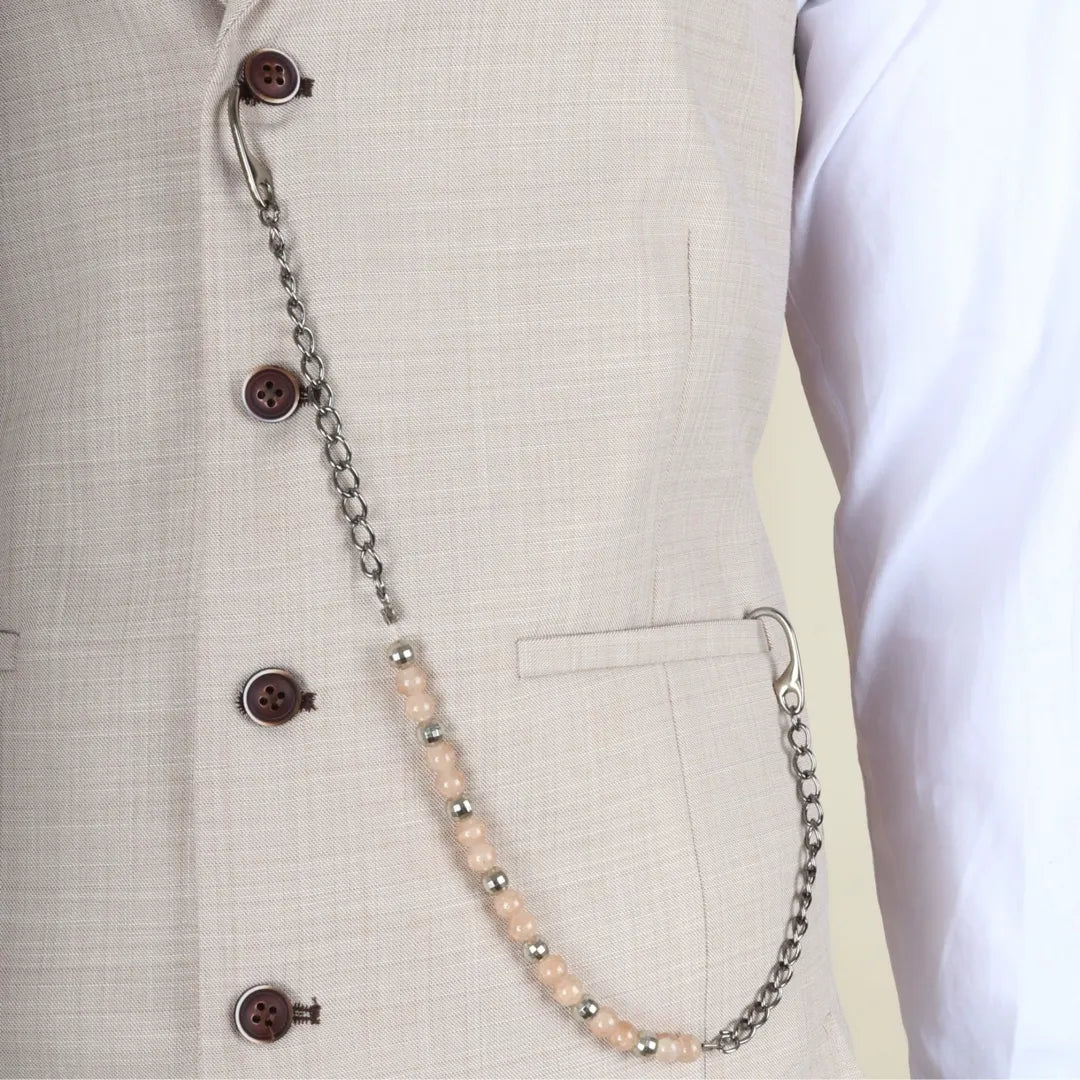 James - Costume trois pièces crème pour homme, coupe ajustée