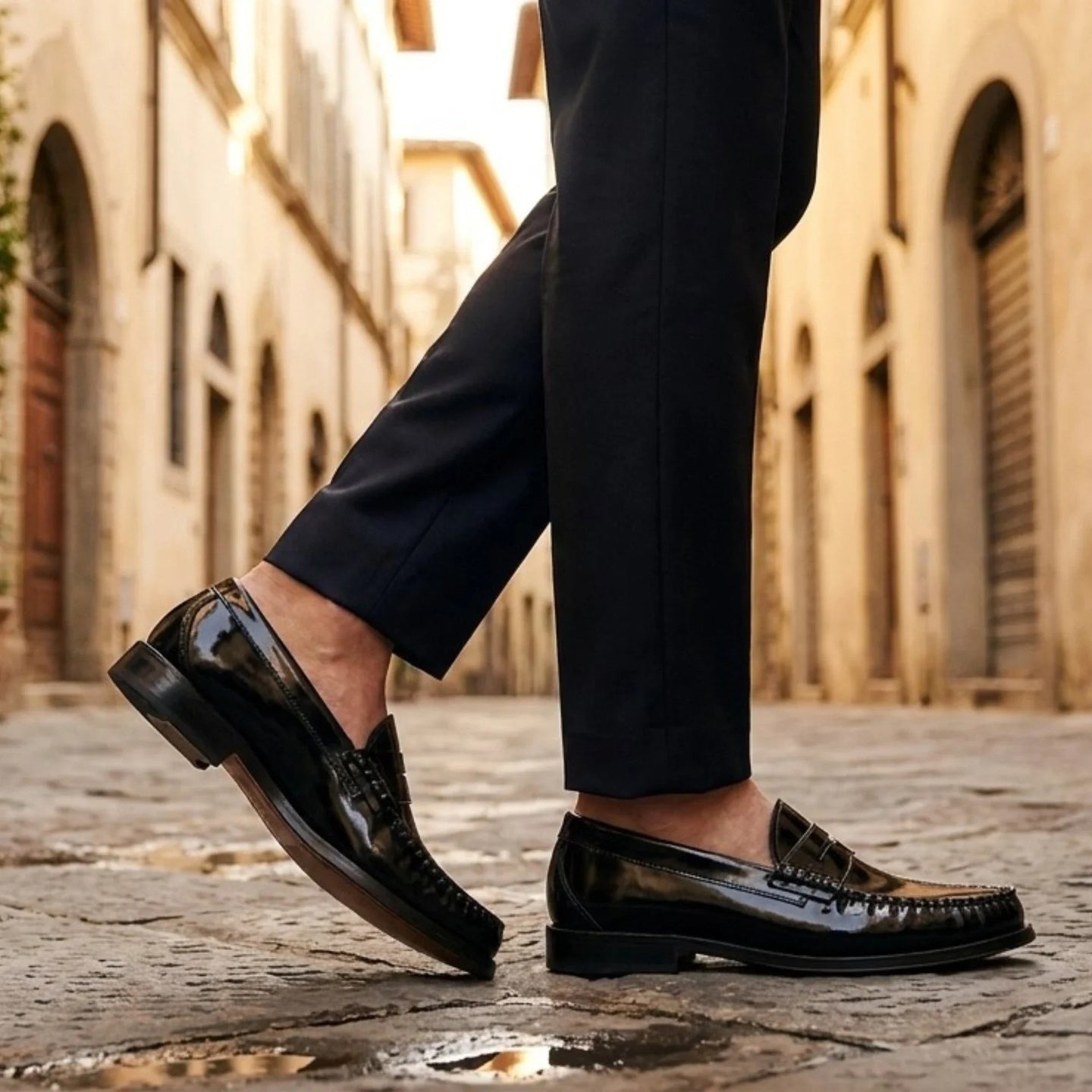 Joseph - Mocassins noirs brillants Penny pour hommes
