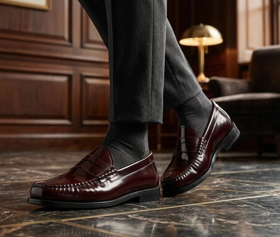 Joseph - Mocassins Penny en cuir verni bordeaux pour hommes