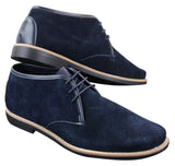 Elong K16 Mens Suede Low Ankle Chelsea Boots Laced Dessert Chukka Shoes Leather Inner Navy
