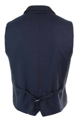 Mens Double Breasted Herringbone Tweed Peaky Blinders Vintage Check Waistcoat Navy Blue