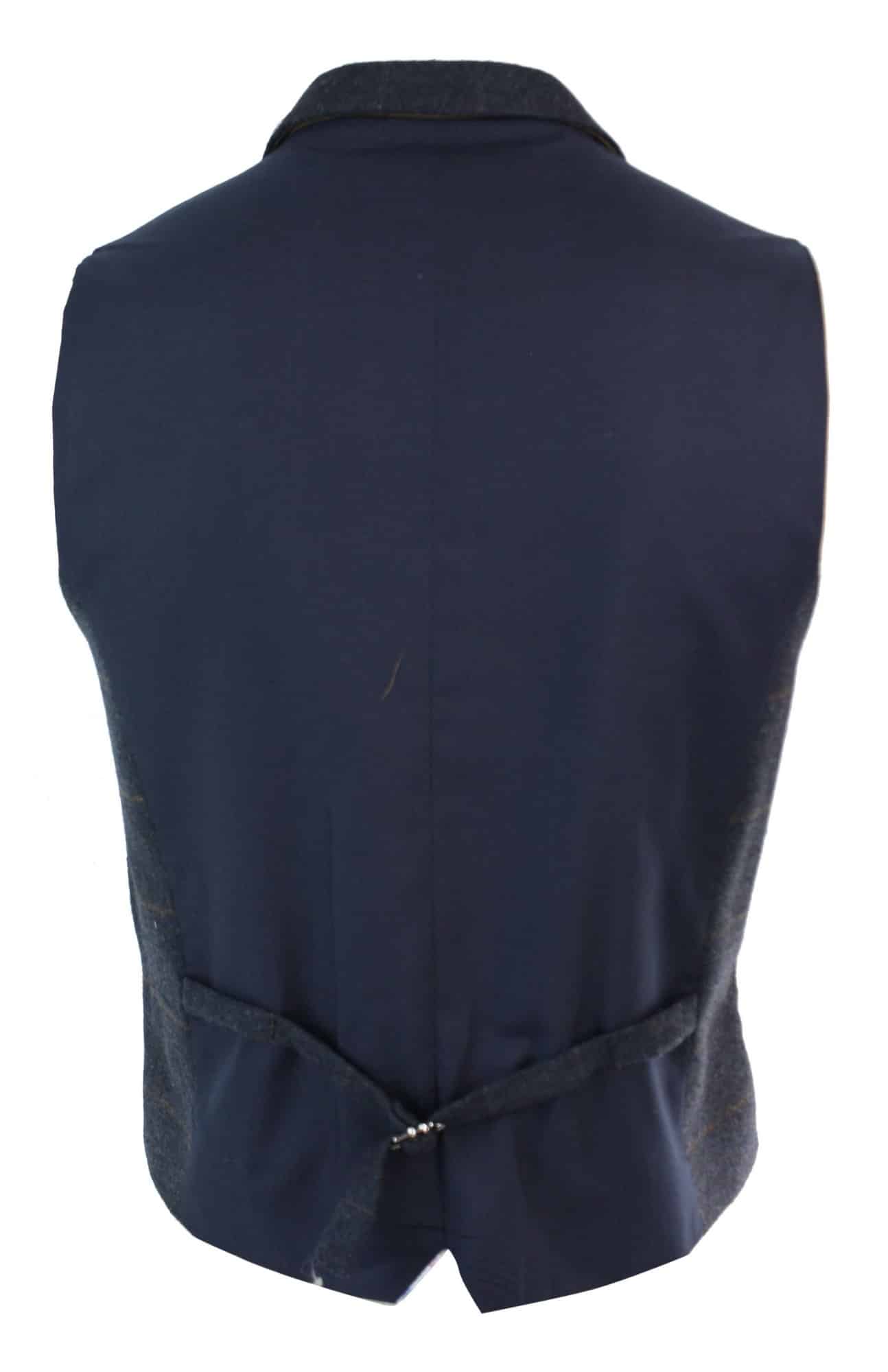 Mens Double Breasted Herringbone Tweed Peaky Blinders Vintage Check Waistcoat Navy Blue