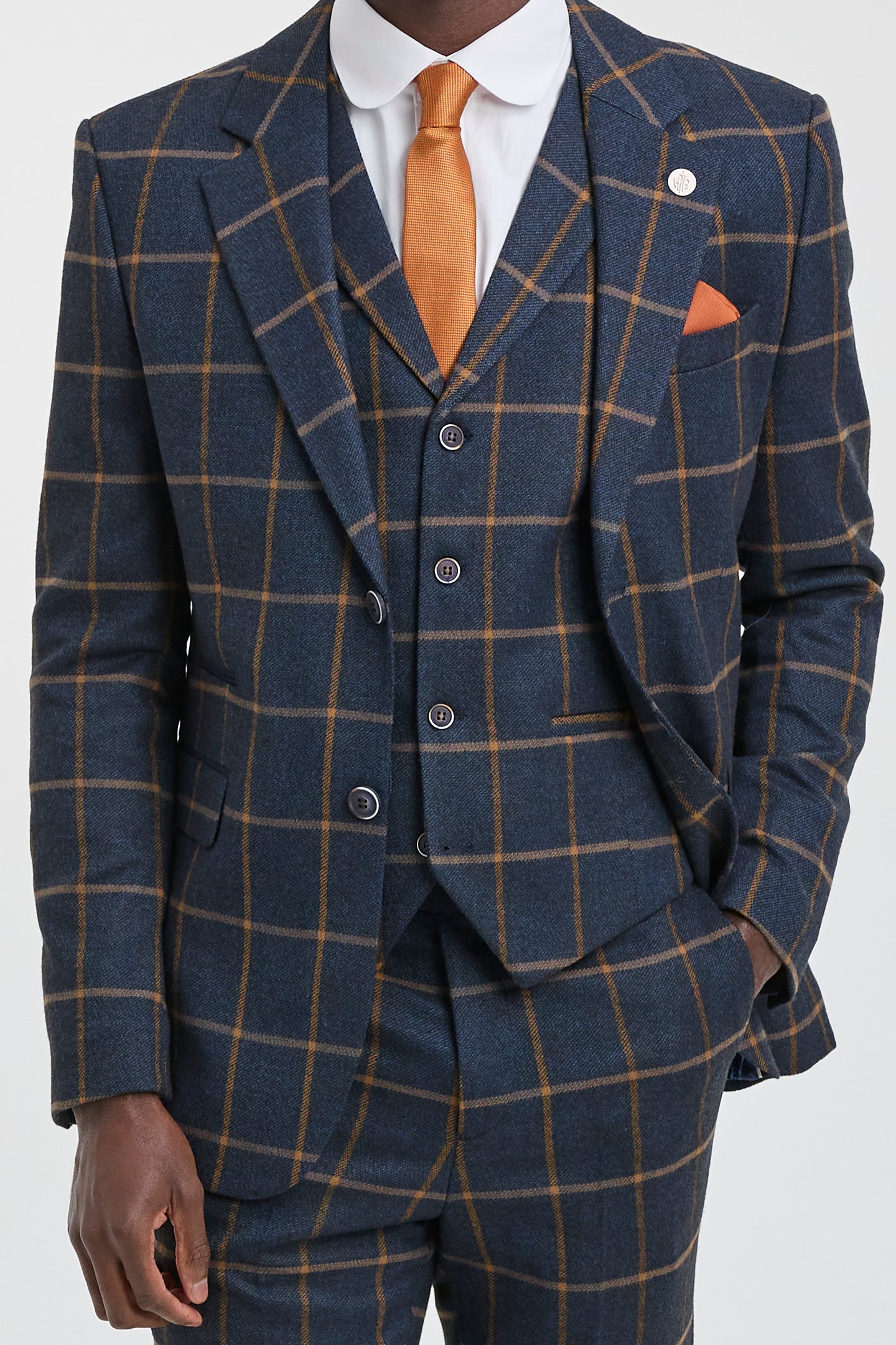 Costume trois pièces en laine à chevrons pour homme, style Peaky Blinders - Bleu marine