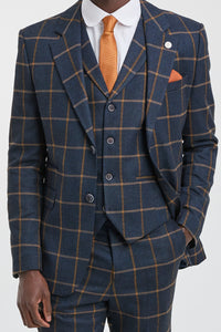 Costume trois pièces en laine à chevrons pour homme, style Peaky Blinders - Bleu marine