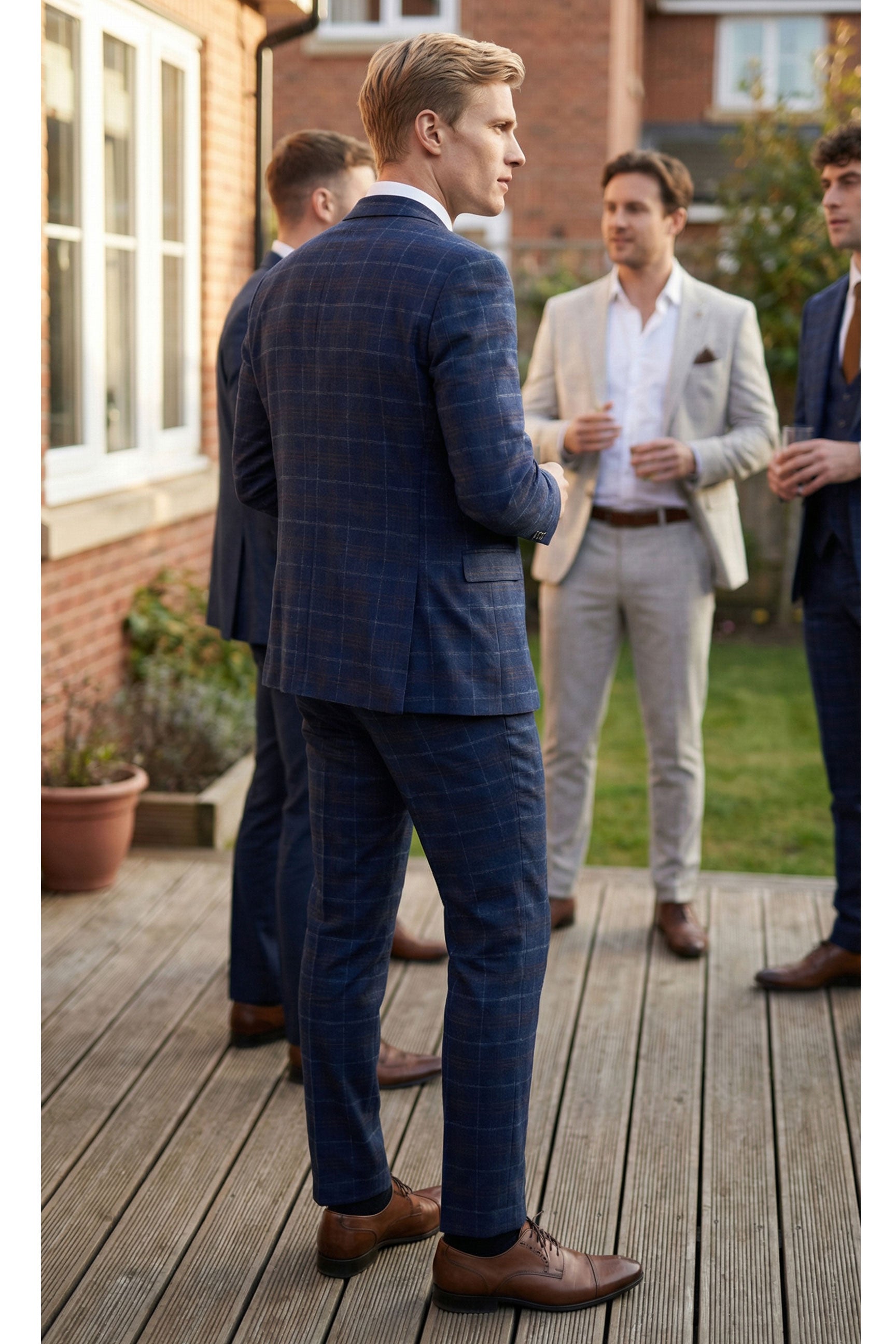 Costume trois pièces à carreaux bleu marine pour homme - Paul Andrew Kenneth