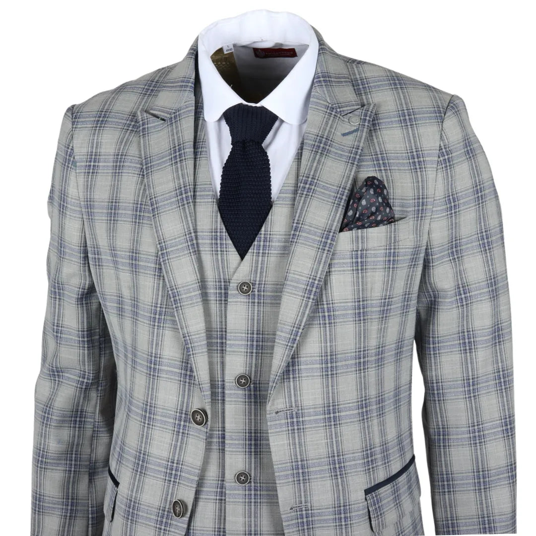 Knight - Men's Grey Blue Checked Blazer