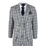 Knight Men's 3-Piece Grey and Blue Checked Suit