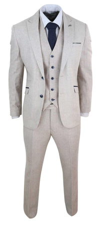 Mens Cream Vintage 3 Piece Suit