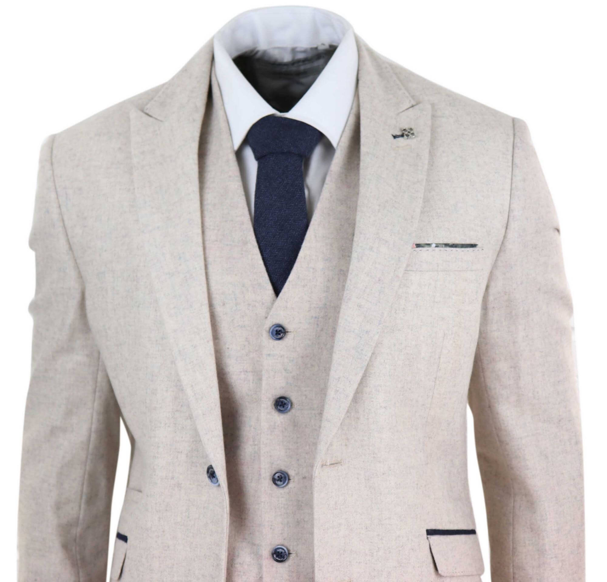 Mens Cream Vintage 3 Piece Suit