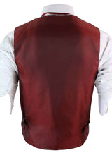 Marc Darcy Len Mati - Mens Slim Fit Burgundy Maroon Black Herringbone Tweed Vintage Retro Waistcoat