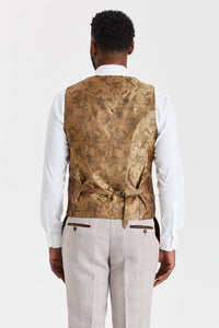 Costume beige Leo avec gilet contrastant en tweed Harris marron