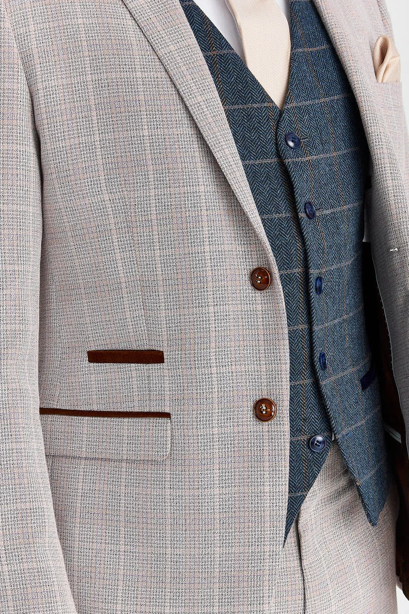 Costume beige Leo avec gilet en tweed marine Harris