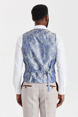 Costume beige Leo avec gilet en tweed marine Harris