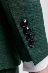 Leo - Costume trois pièces vert à carreaux pour homme, coupe ajustée