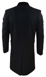 Mens 3/4 Long Double Breasted Black Overcoat