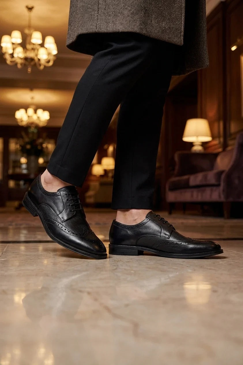 Lorenzo - Chaussures Oxford pour homme en cuir noir poli