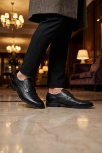 Lorenzo - Chaussures Oxford pour homme en cuir noir poli