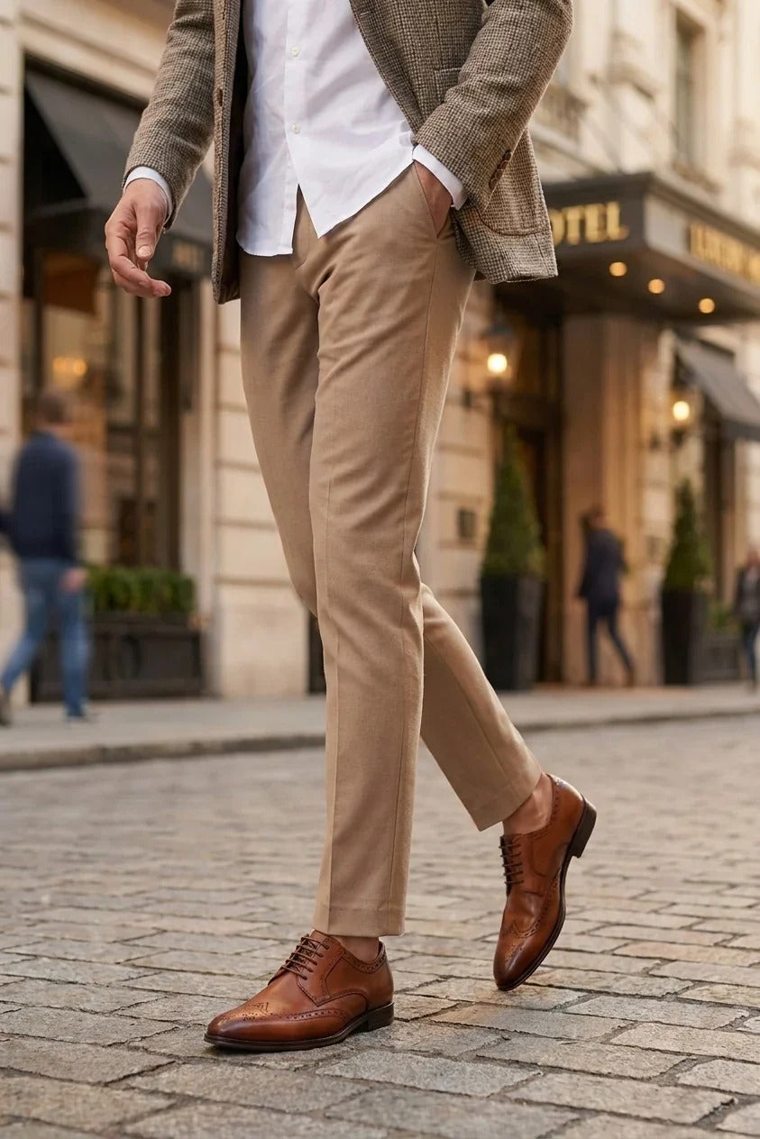 Lorenzo - Chaussures Oxford pour homme en cuir fauve patiné