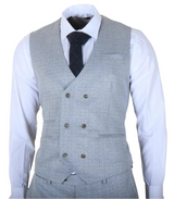 Luis - Costume trois pièces pour homme, bleu clair à carreaux, coupe ajustée