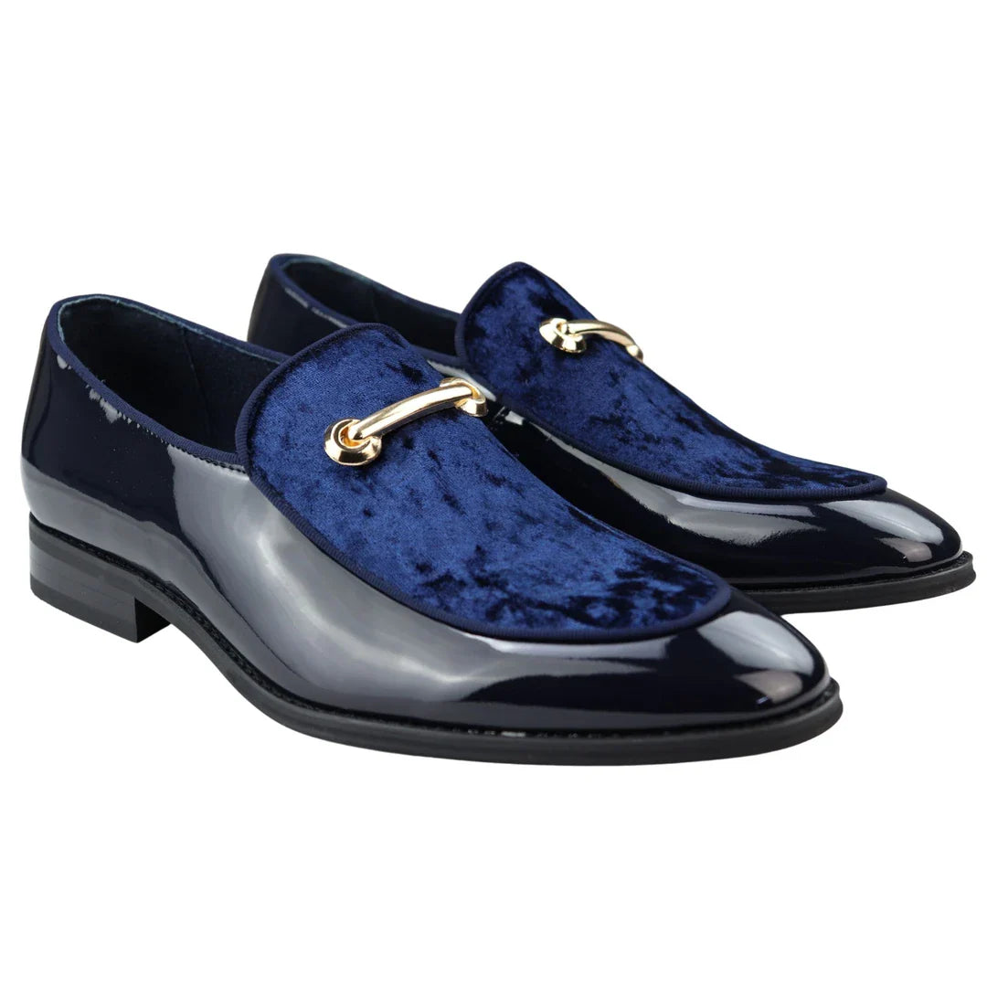 Men's Moccasin Loafers Shoes Leather Blue Lined Slip On Velvet Smart Formal Shoe