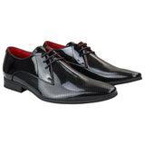 Mens Shoes Smart Formal Perforated Pointed Laced Black Patent Leather PU