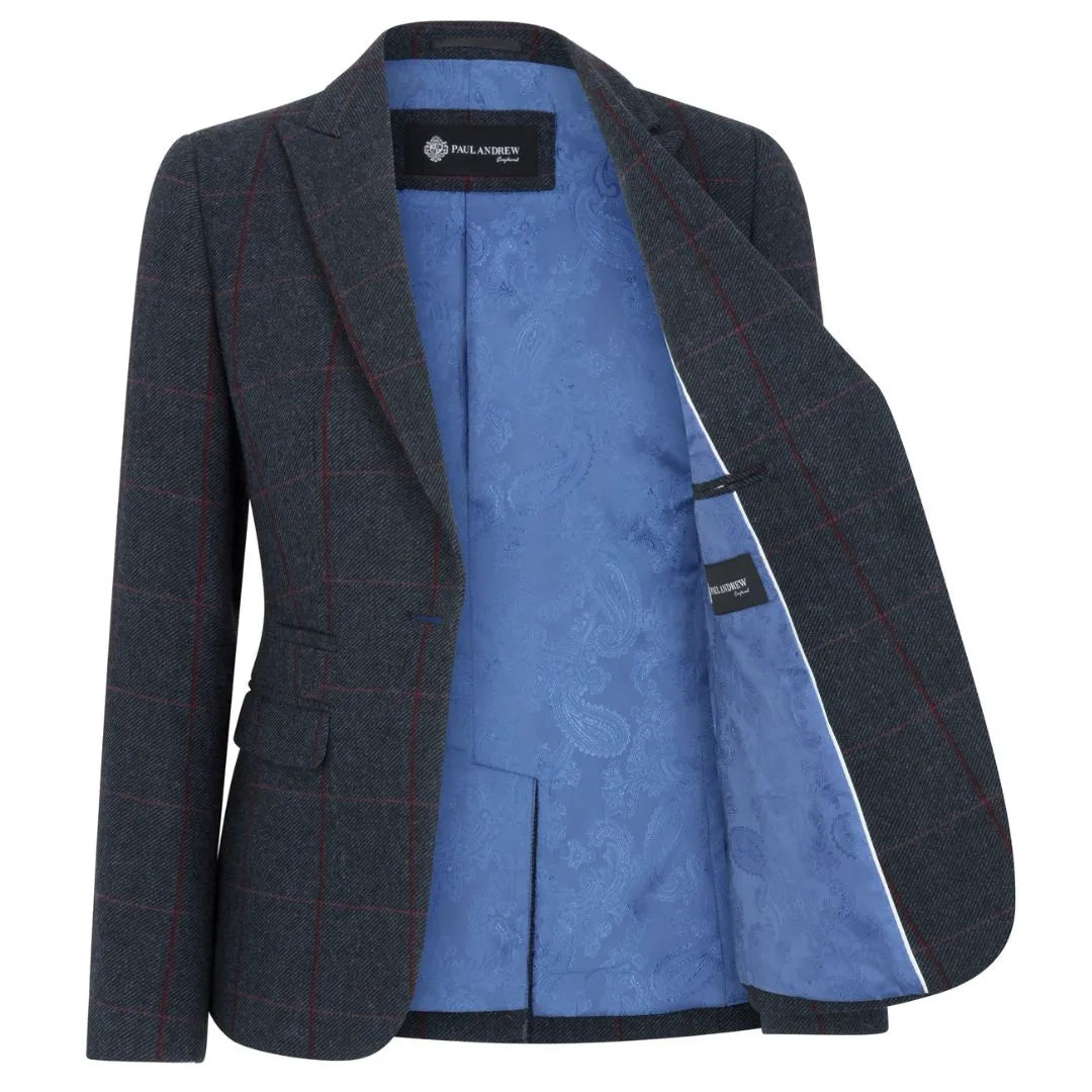 Madrid - Blazer en tweed bleu marine pour femme, coupe ajustée