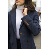 Madrid - Blazer en tweed bleu marine pour femme, coupe ajustée
