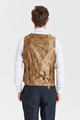 Costume bleu marine Madrid avec gilet contrastant en tweed Harris marron