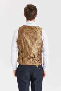 Costume bleu marine Madrid avec gilet contrastant en tweed Harris marron