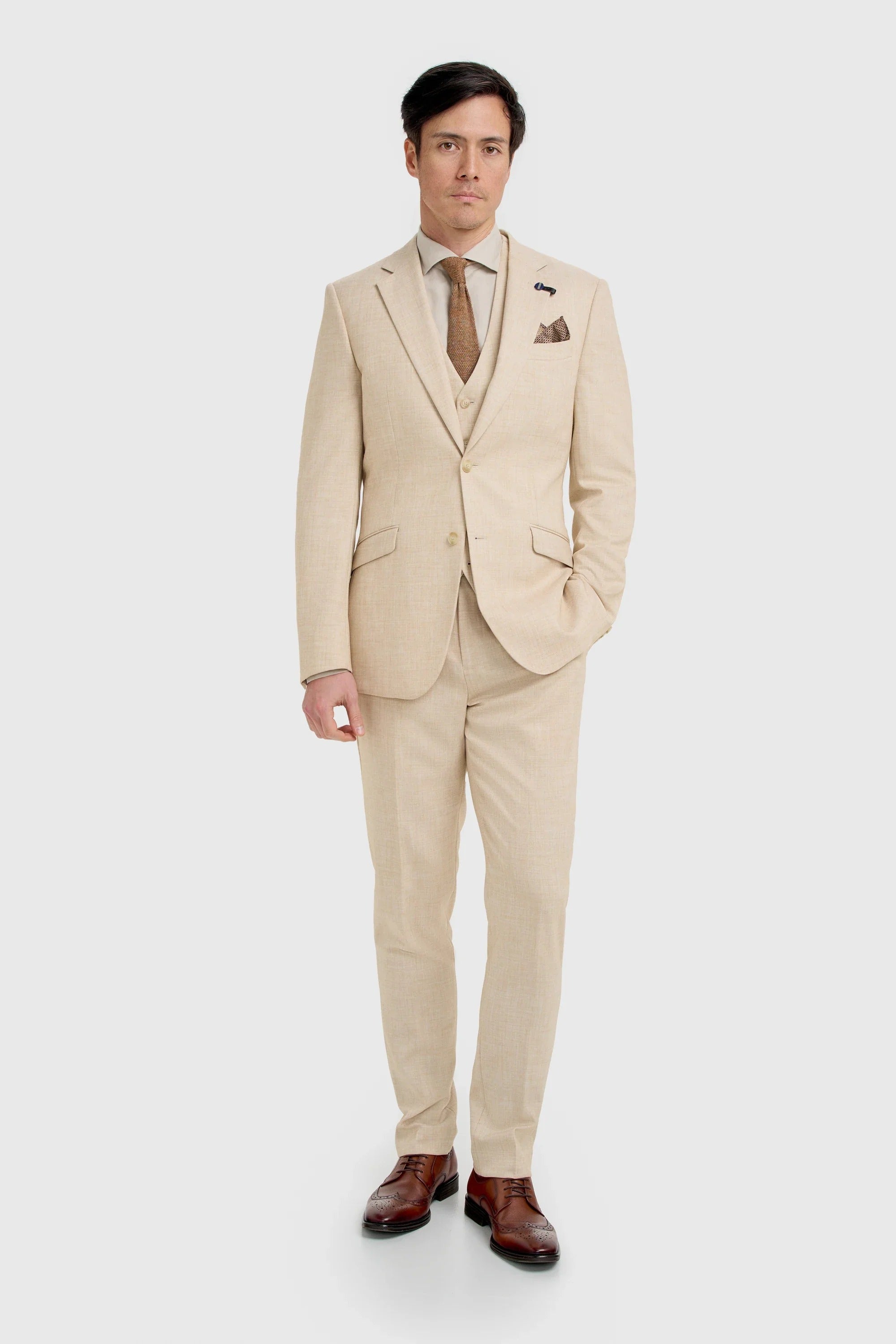 Malibu - Costume texturé beige 3 pièces pour homme