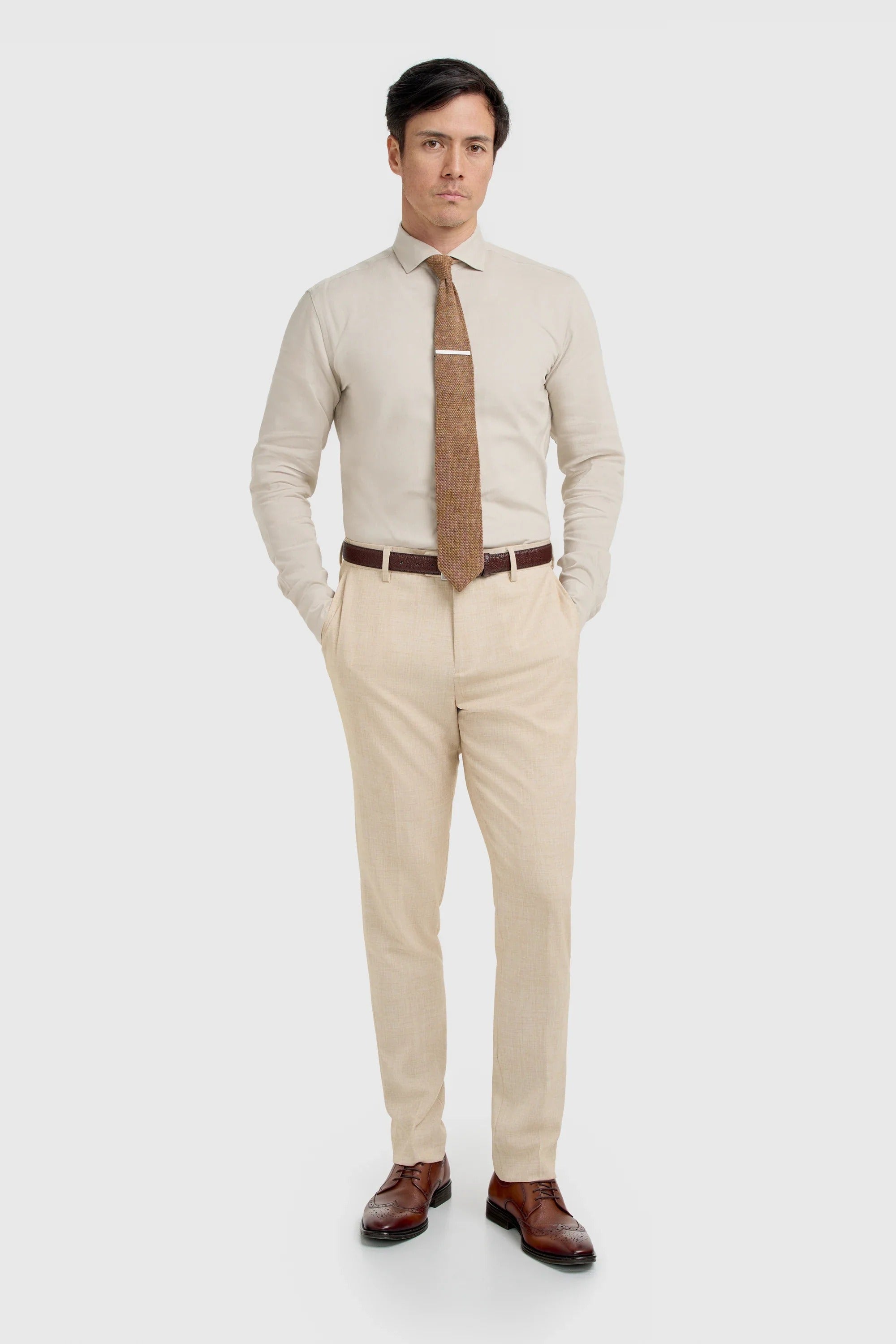 Malibu - Costume texturé beige 3 pièces pour homme