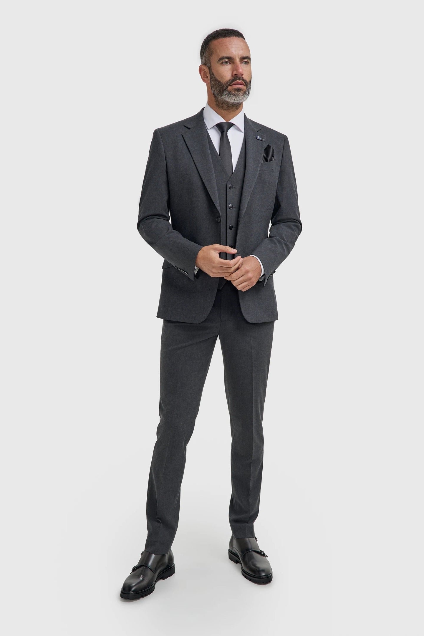 Malibu - Costume 3 pièces gris anthracite texturé pour homme