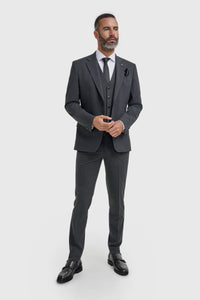 Malibu - Costume 3 pièces gris anthracite texturé pour homme