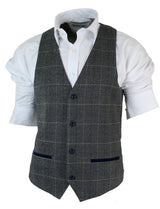 Mens Slim Fit Check Grey Tan Brown Waistcoat Smart Casual Tweed Check Navy-Grey Navy