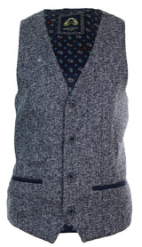 Mens Grey Blue Herringbone Tweed Slim Fit Chunky Waistcoat Blazer Smart Casual