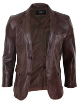 Mens Slim Fit Brown Leather Blazer