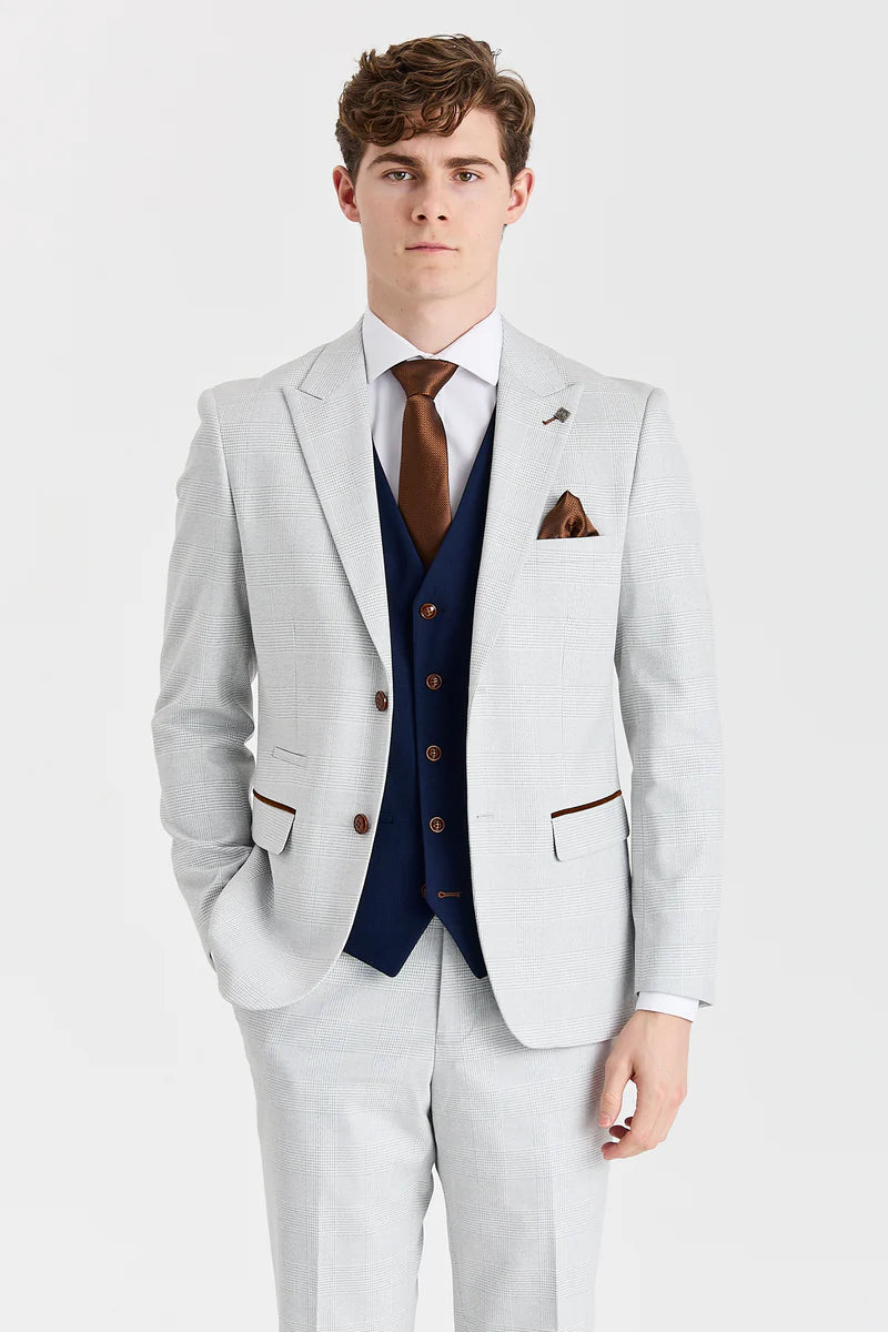 Costume Mark Stone avec gilet bleu marine Mayfair contrastant