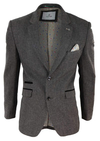 Mens Herringbone Tweed Blazer - Cavani Martez - Tan