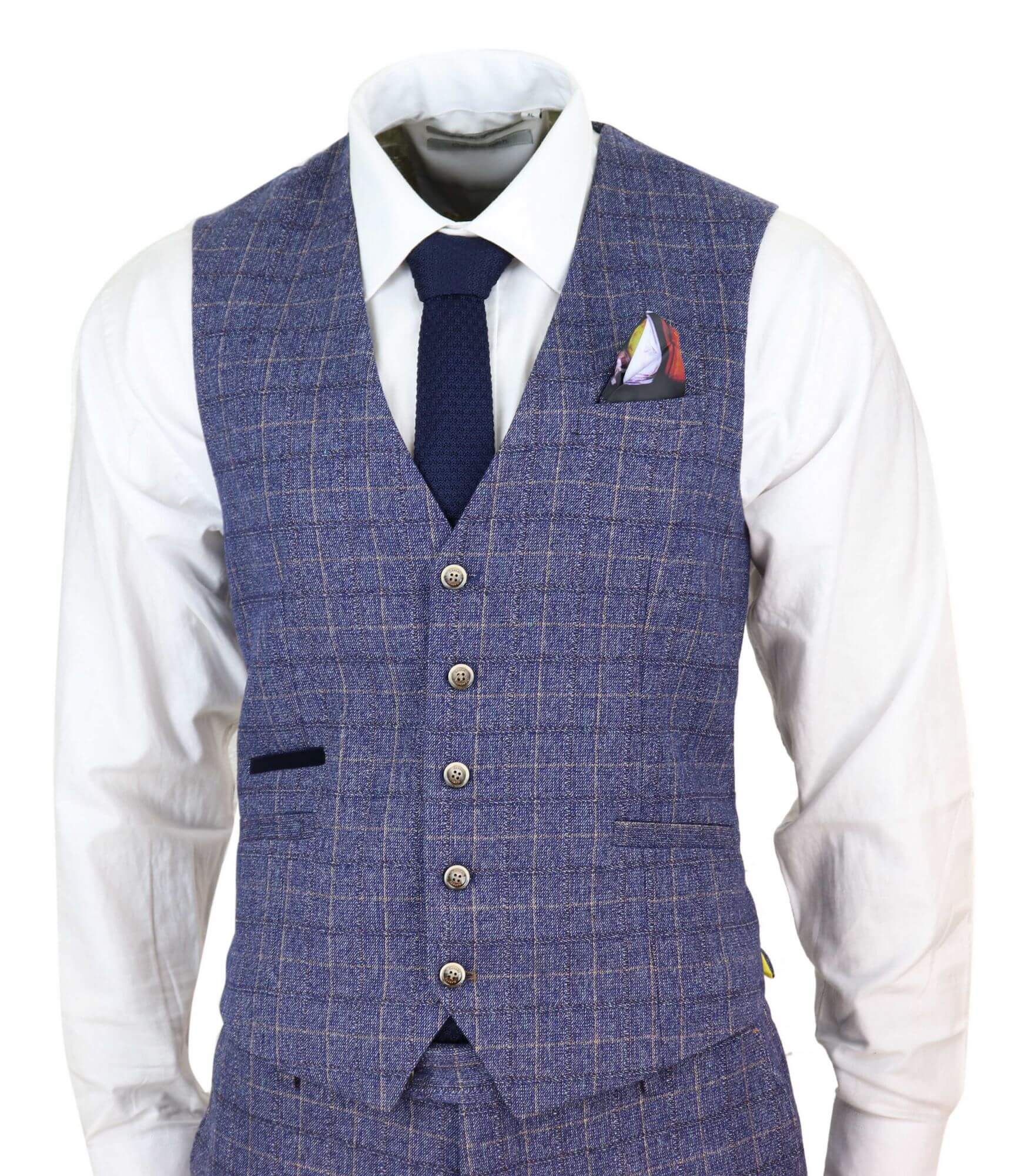Mens Blue Check 3 Piece Suit - Cavani Matteo