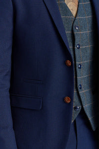 Costume Mayfair bleu marine texturé avec gilet en tweed contrastant Harris bleu marine
