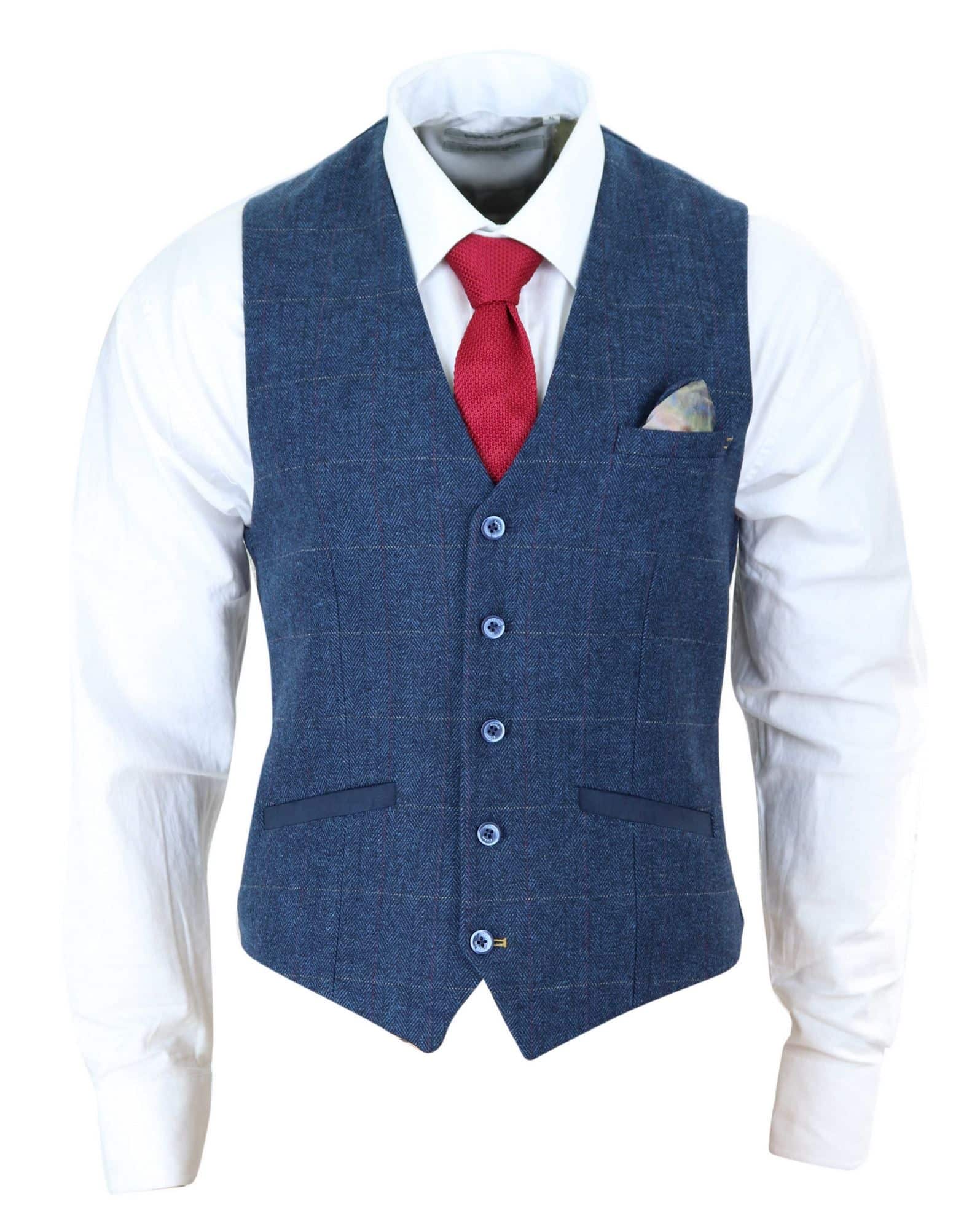 Men Blue Check Tweed Waistcoat - Cavani Carnegi