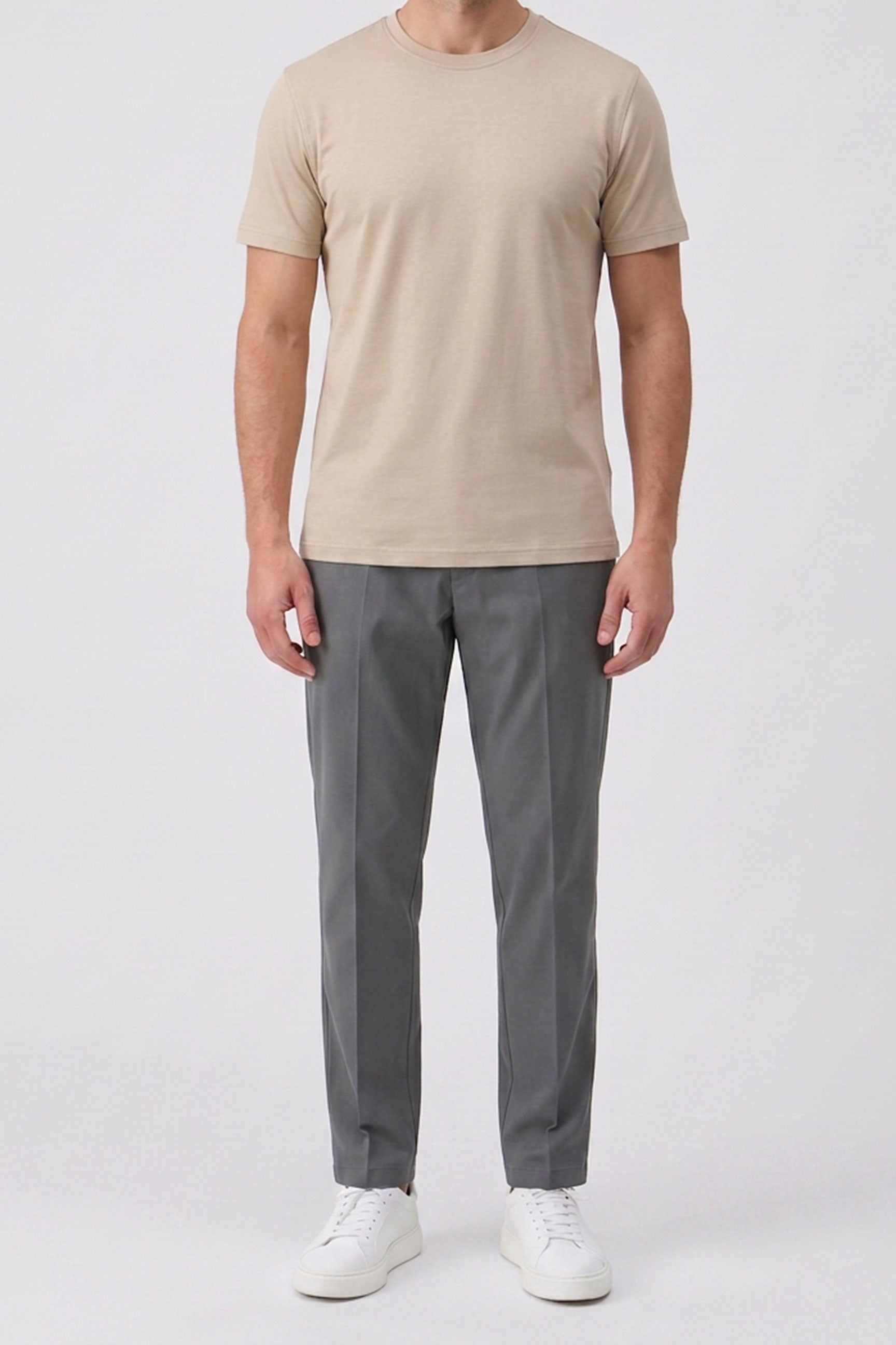 T-shirt beige classique pour homme en mélange de coton