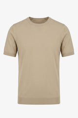 T-shirt beige en maille pour homme, coupe classique, col rond, manches courtes