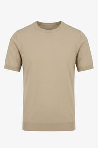 T-shirt beige en maille pour homme, coupe classique, col rond, manches courtes