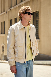 Veste bomber utilitaire beige pour homme, légère, matelassée et zippée