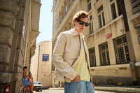 Veste bomber utilitaire beige pour homme, légère, matelassée et zippée