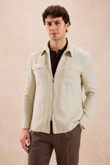 Ensemble veste en lin beige zippée et pantalon marron pour homme, tenue d'été élégante et décontractée