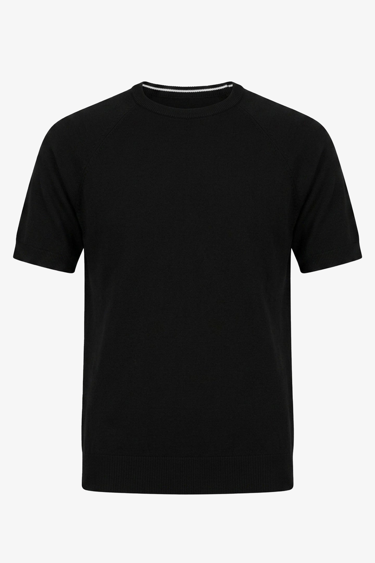 T-shirt noir classique en maille pour homme, manches courtes, col rond