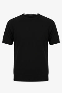 T-shirt noir classique en maille pour homme, manches courtes, col rond